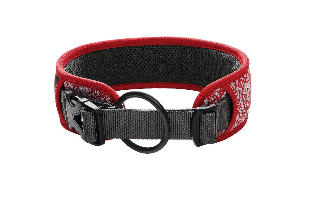 Hundhalsband reflex röd/grå