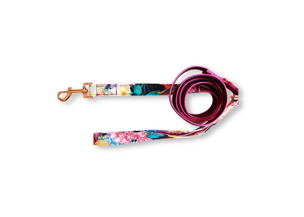 Hundkoppel med gummitag Pink Flowers