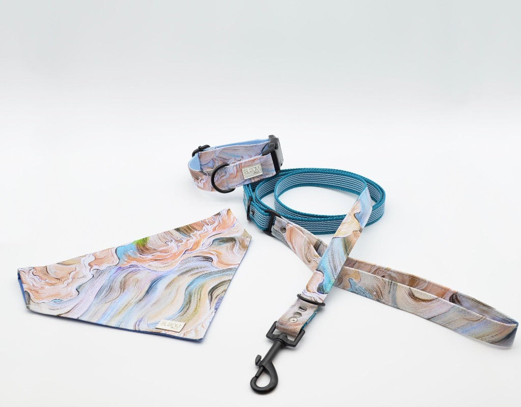 Hundkoppel med gummitag Blue Waves